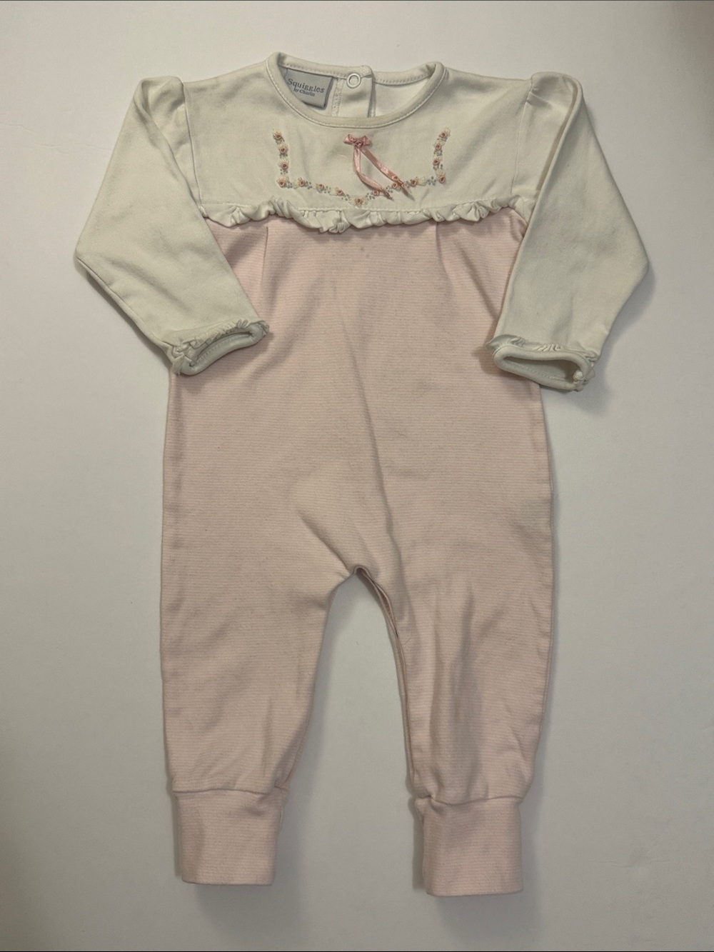 Squiggles Ivory & Pink Baby Girl Ruffled Playsuit - 6-9 months